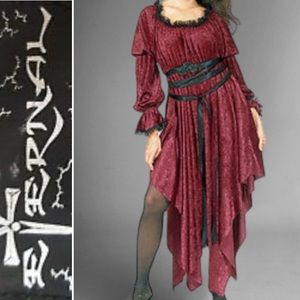 Eternal NYC “Ophelia” Red Crushed Velvet Renaissance Goth Dress w/Lace Trim- S/M
